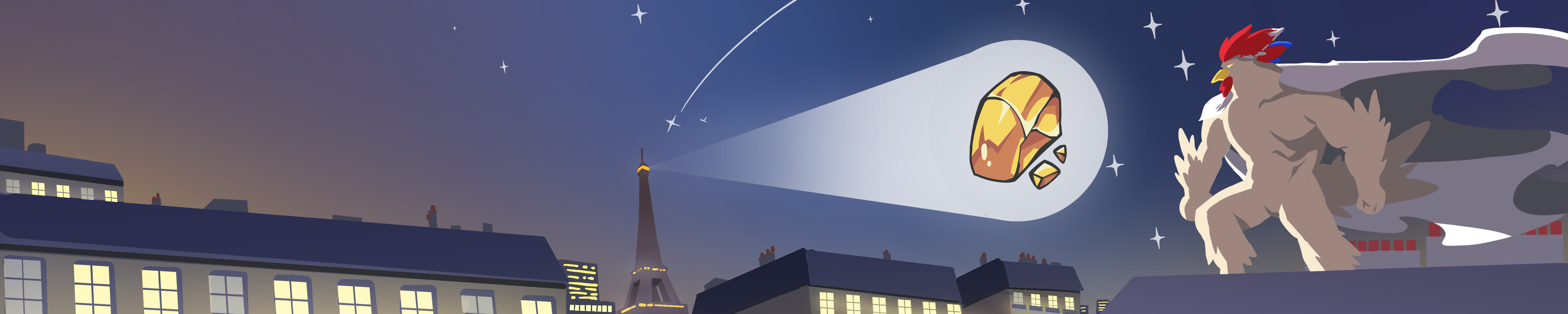 Carte de visite Team Peps : les toits de Paris, la tour Eiffel et le coq dans le ciel