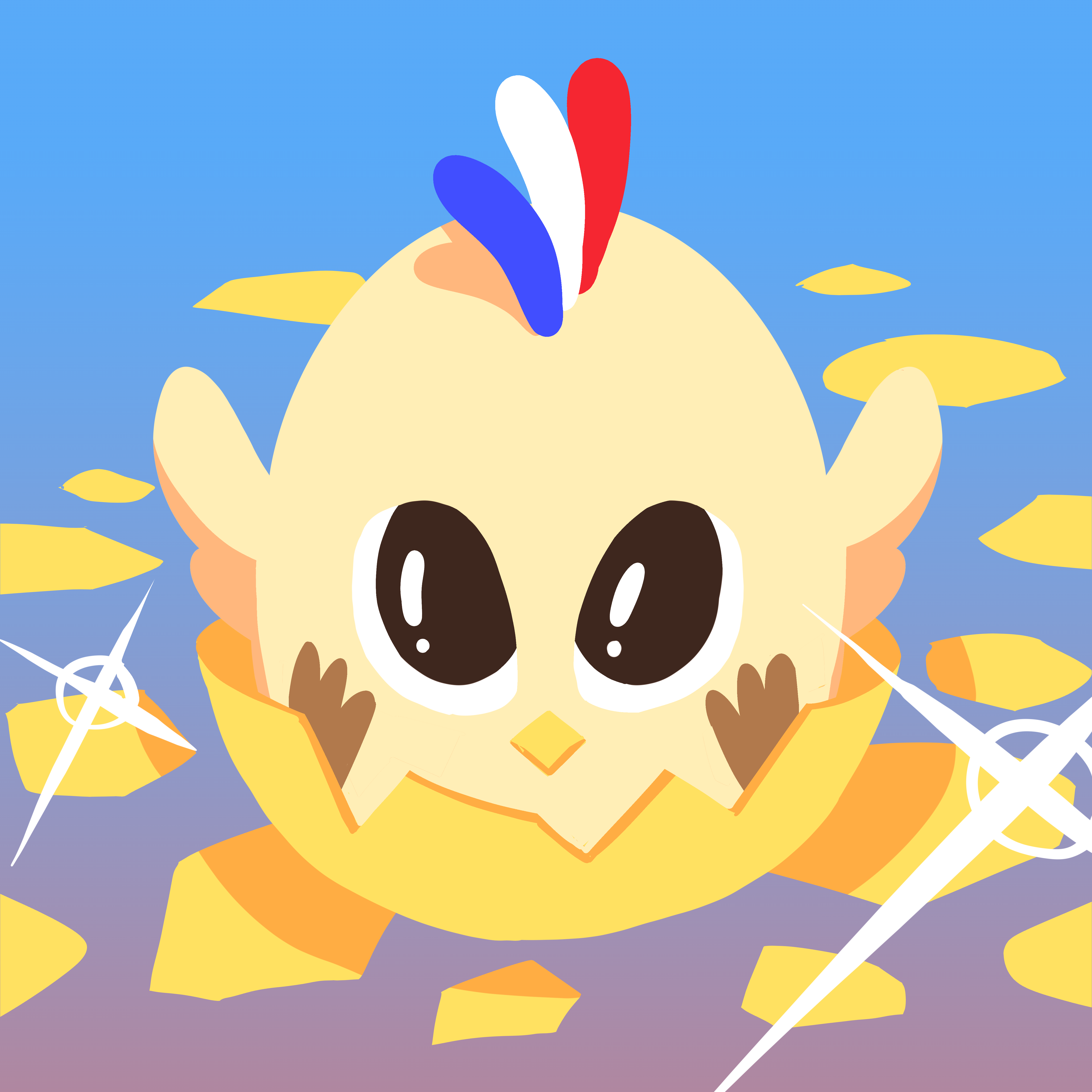 Icône de joueur Team Peps : un poussin à crête tricolore qui sort de sa coquille